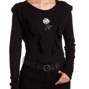 New WILDFOX XS Embroidered Rose Long Sleeve Tee